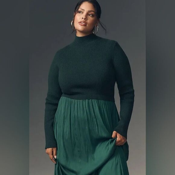 Anthropologie The Thea Twofer Sweater Dress In Green Size 2X NWT - Picture 3 of 8